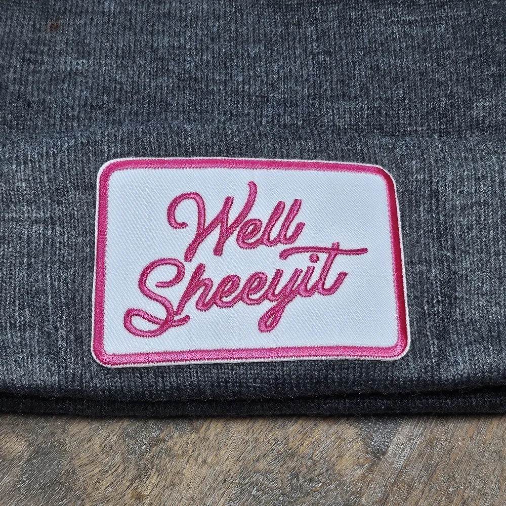 NWT Grey Beanie With Embroidered Patch